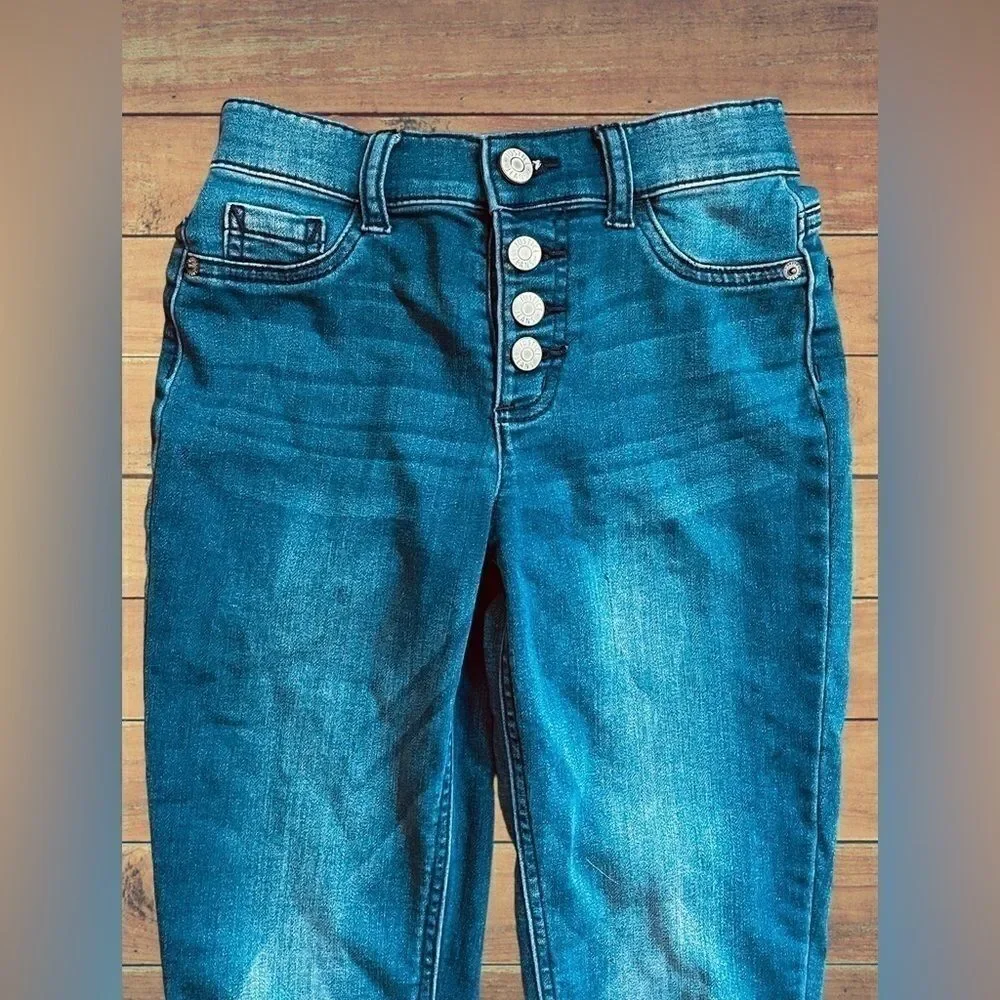 Justice Jeans Girls Size 12 Slim High Rise Denim Jeggings • Dark Wash Snap Fly
